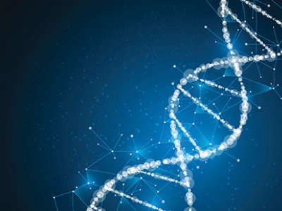 An artistic depiction of a DNA strand.