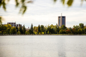 Dunton Tower is seen across the Rideau River