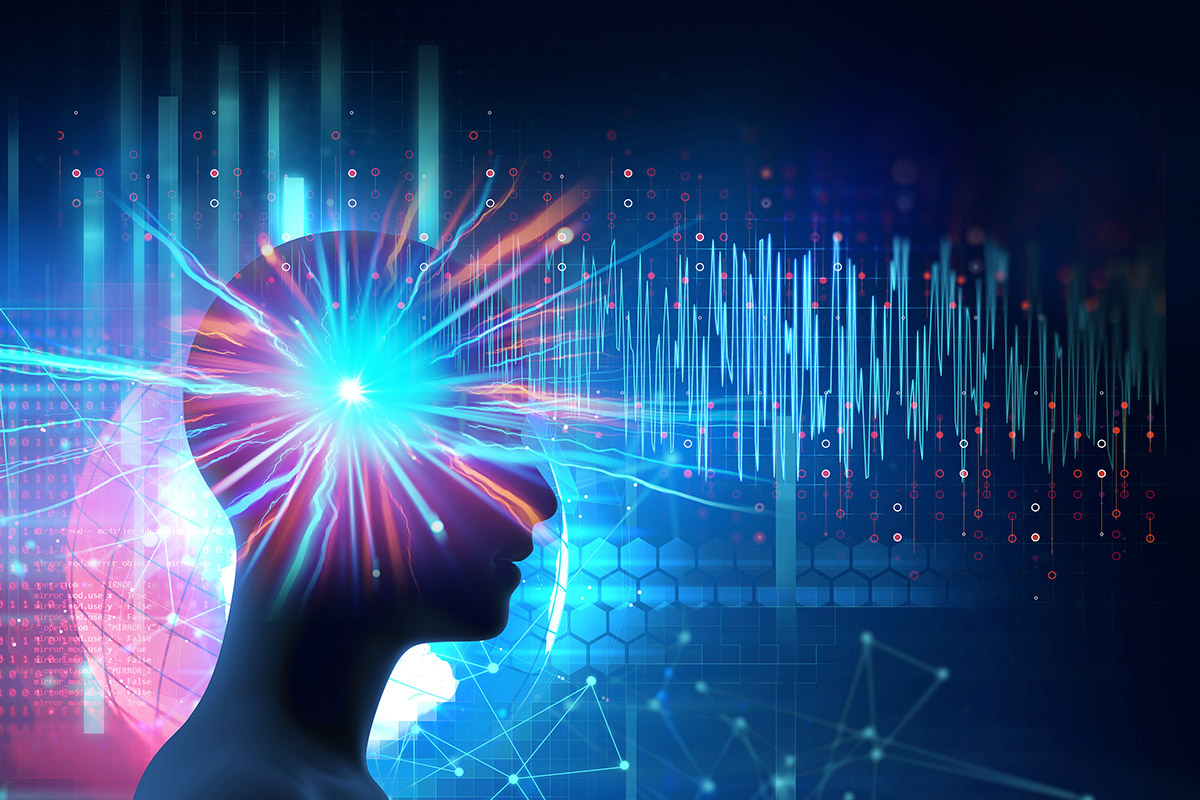 A brain detecting soundwaves.