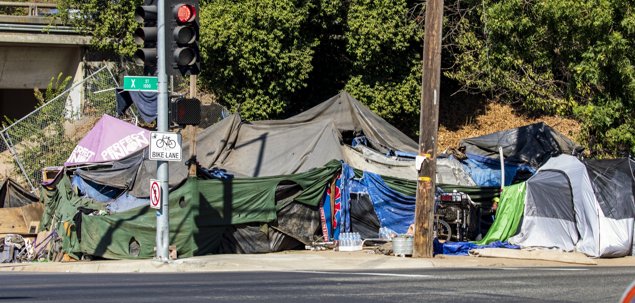 A number of tents set up on the street