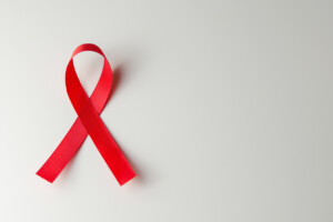 Red ribbon on white background