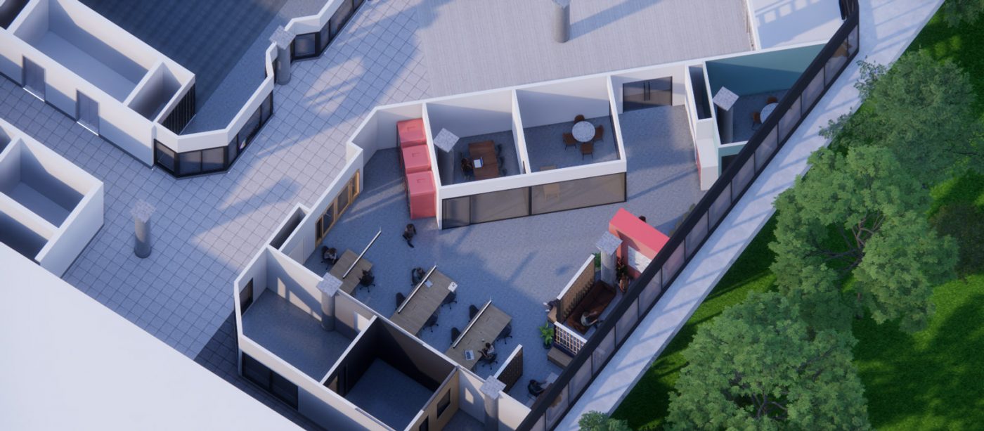 Innovation space render from an aerial view