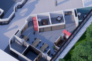 Innovation space render from an aerial view