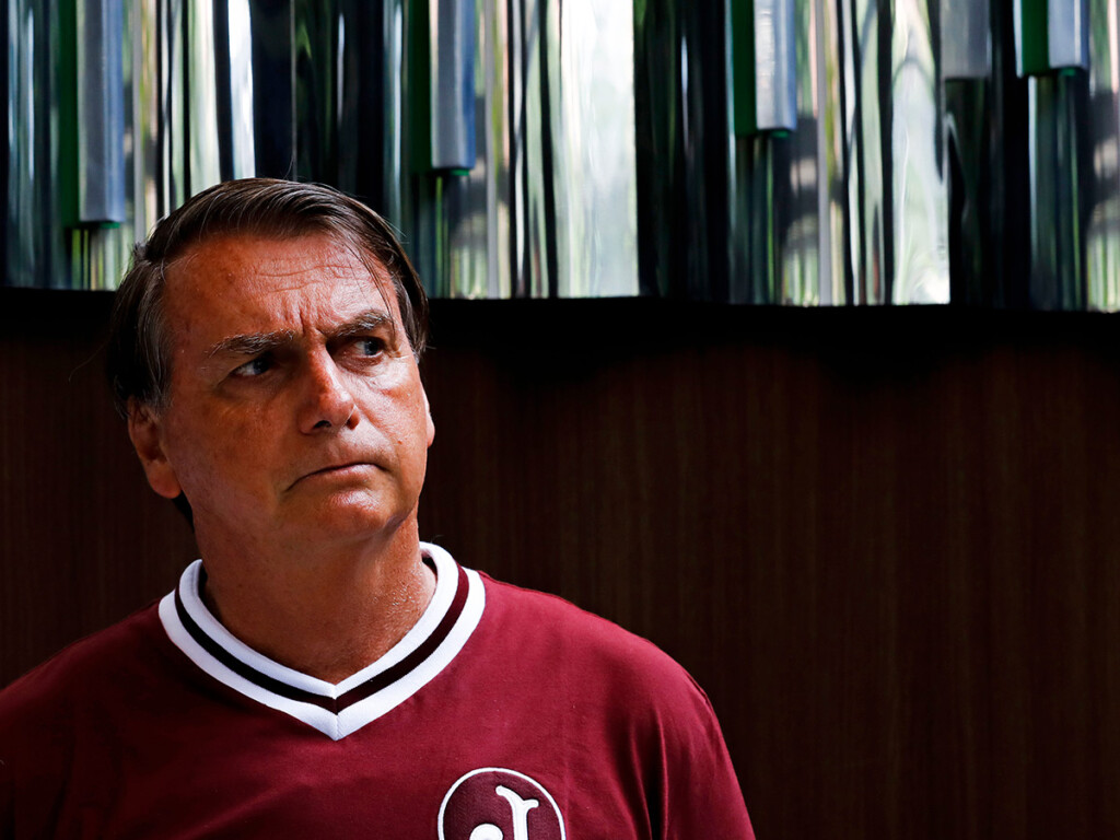 Brazilian President Jair Bolsonaro gives a press conference in January 2022. (AP Photo/Marcelo Chello)