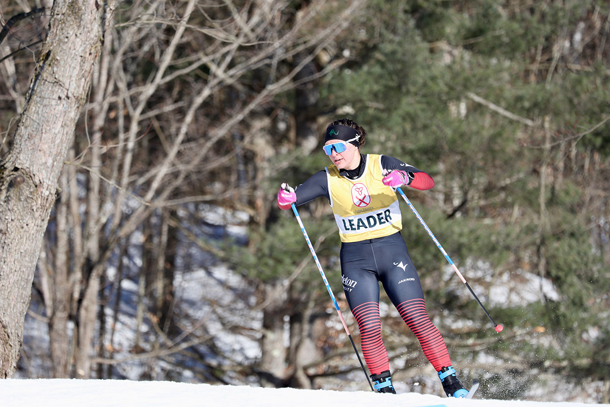 A woman skiing.