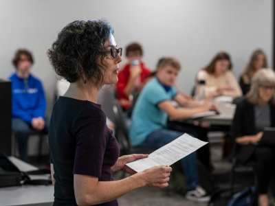 Prof. Jennifer Henderson speaks during an event examining the term “genocide” in Canada's recent Indigenous Report
