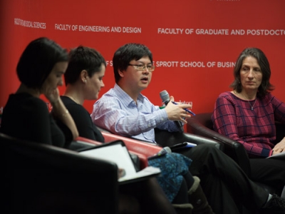 Speakers and audience members during the Male Allyship in STEM Panel.