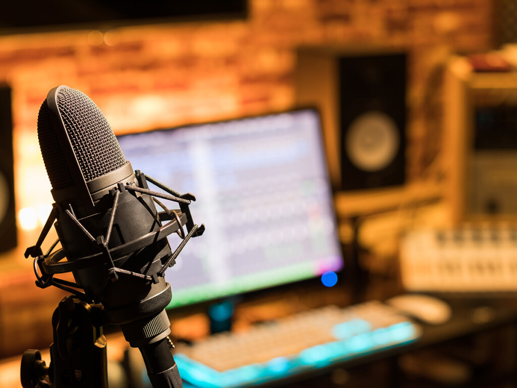 A microphone in a radio studio