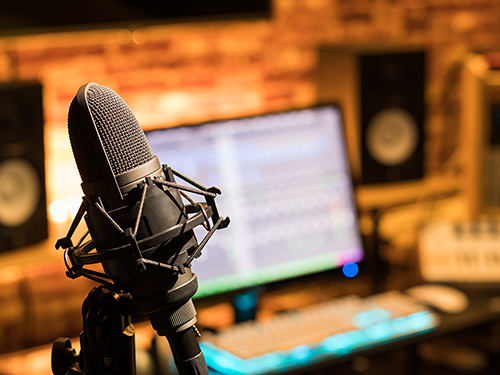 A microphone in a radio studio
