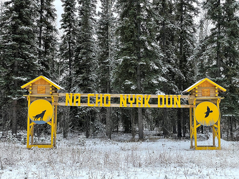 A sign for the First Nation of Na-Cho Nyäk Du