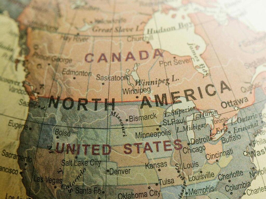 Canada and USA on a map