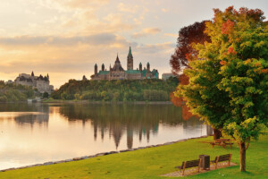 A beautiful view of the Parliament Hill area in Ottawa in Autumn