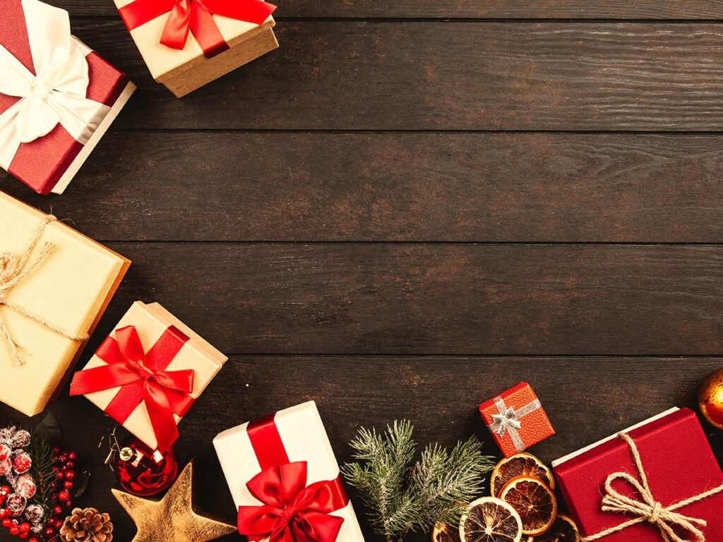 Wrapped gifts on display for the holiday season