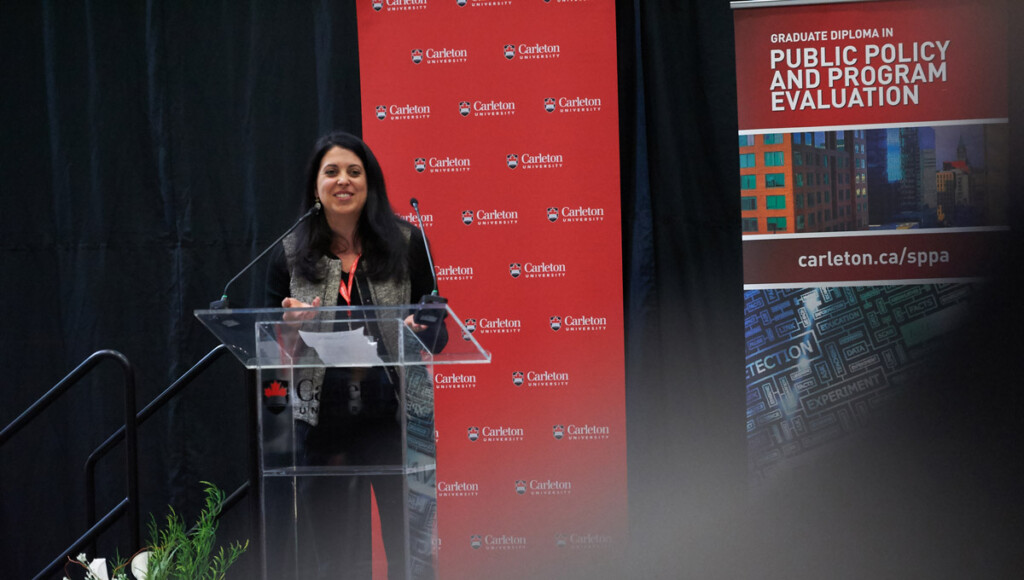 Jennifer Ditchburn, editor-in-chief of Policy Options, speaks at the 2019 National Public Administration Student Case Competition, which Carleton University's School of Public Policy and Administration hosted in February 2019.