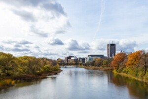 Carleton campus on the Rideau River in Fall