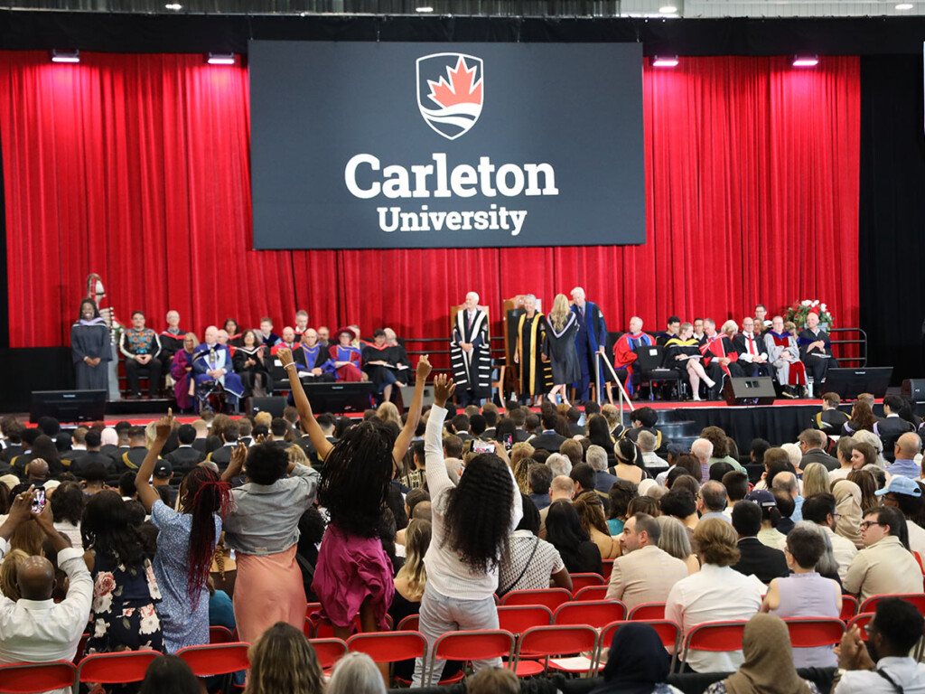 A look at the stage and audience at Spring Convocation 2024 at Carleton University