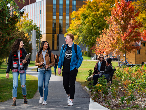 Students walking through campus