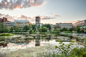 A shot of Carleton's campus across the Rideau River