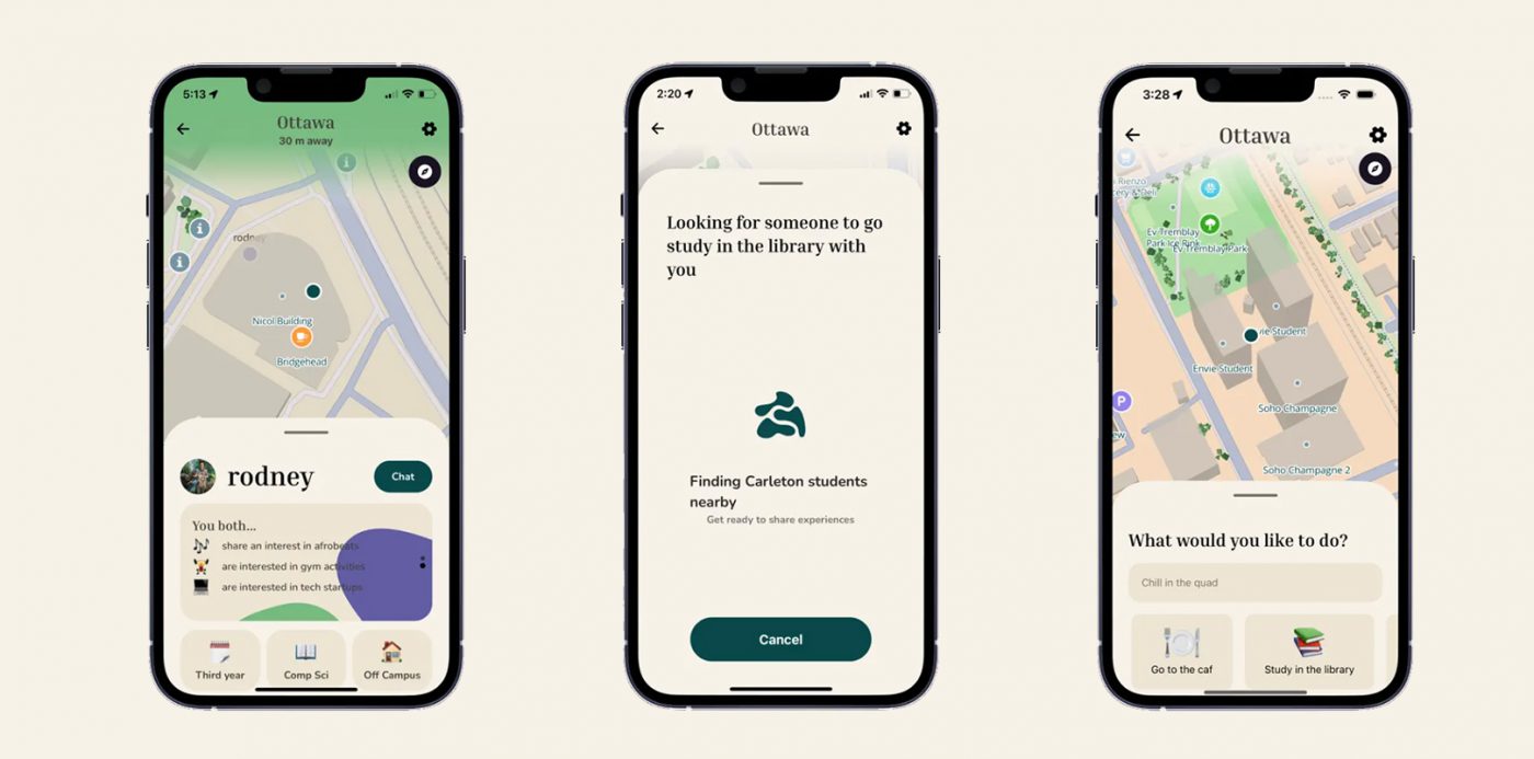 Samples of the Thirdspace app for Carleton students