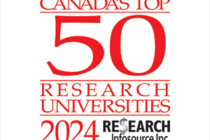 A red and white image which reads Canada's Top 50 Research Universities