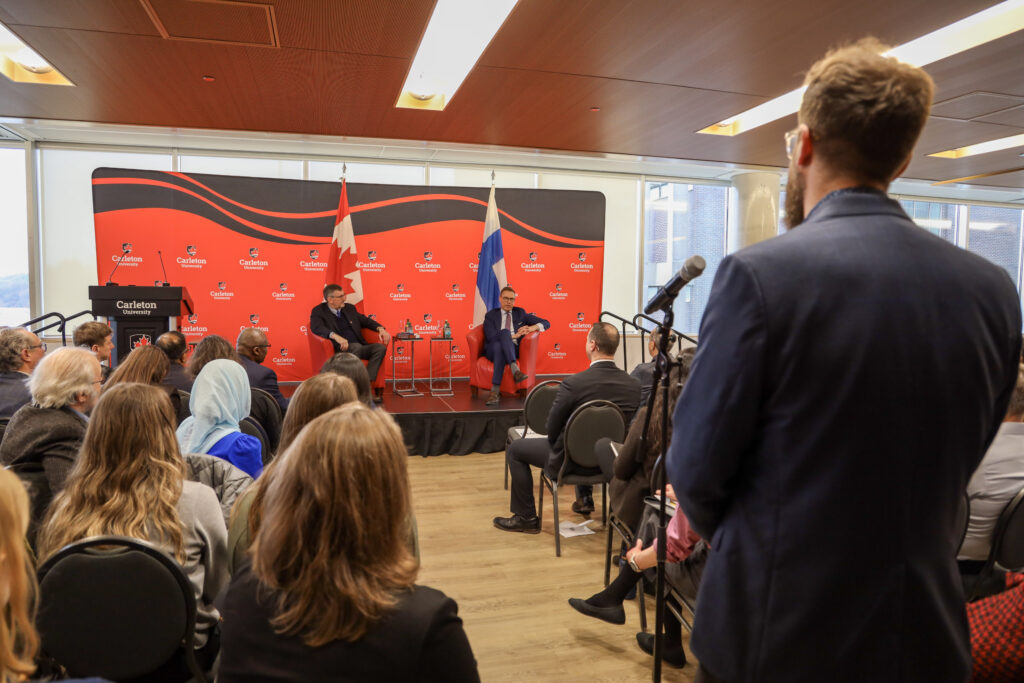 Student asking a question to President of Finland, Alexander Stubb