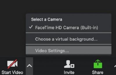 Zoom video setup menu button