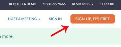 Orange sign up button on Zoom homepage