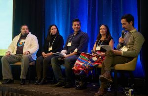 At the inaugural Endow Manitoba Community Foundation Conference, more than 160 attendees from more than 40 Manitoba community foundations listened to a panel of Indigenous leaders share insights about strengthening relationships. Left to right: Coty Zachariah, Nicole Chartrand, Sky Bridges, Sharon Redsky and Justin Johnson