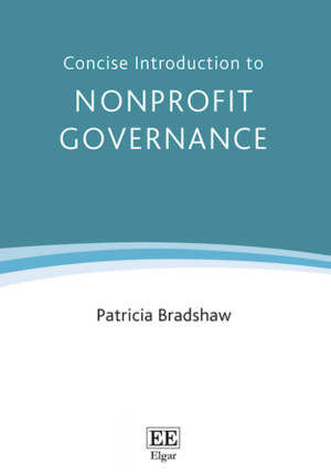 This cover of a book shows the title "Concise Introduction to Nonprofit Governance" and the author's name, "Patricia Bradshaw."
