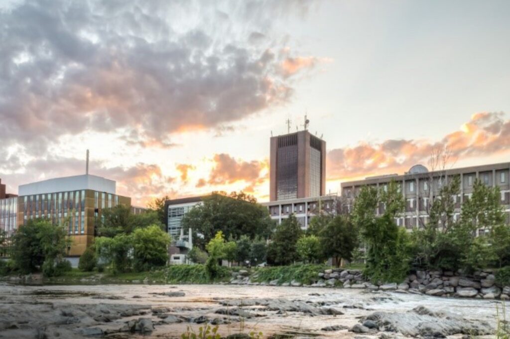 A view of Carleton from the Rideau River during a summer evening.