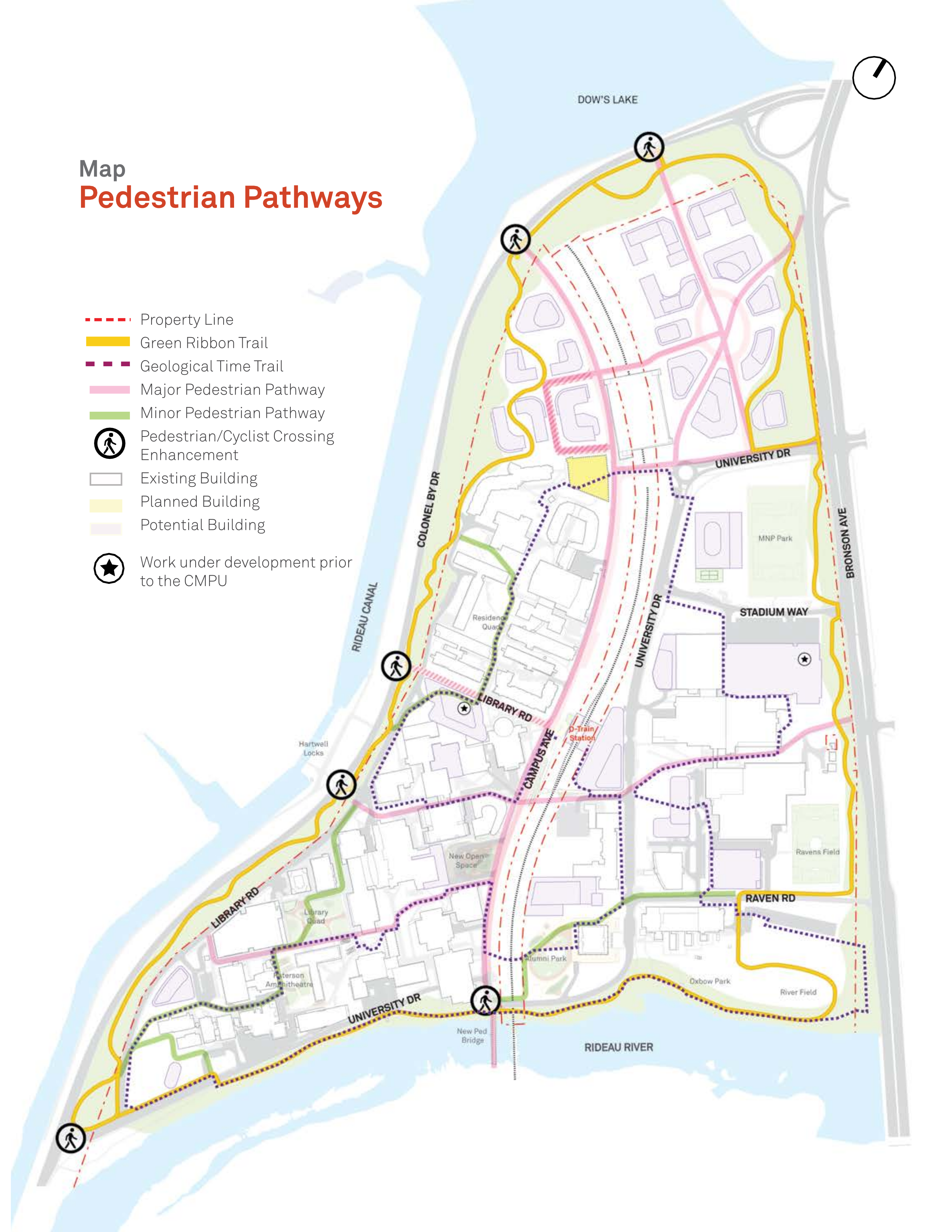 Aerial rendition of the pedestrian pathways map