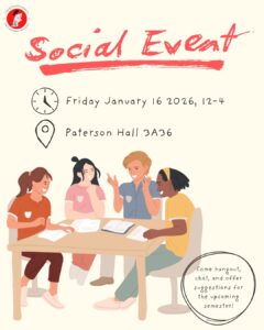 Invitation to Social Event, January 16, 12-4pm, Paterson Hall 3A36