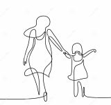 Line Drawing Of A Mother And A Daughters