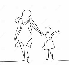 Line Drawing Of A Mother And Daughter