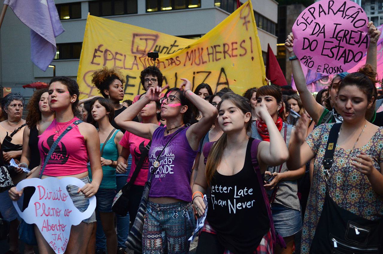 Brazilian women demonstrating for reproductive rights