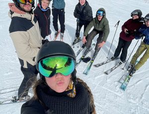 group pic of friends in ski gear