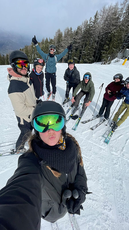 group pic of friends in ski gear