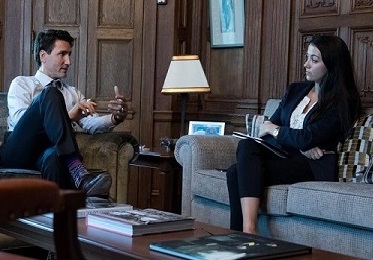 MPM Alumni, Brittany Perreault, speaks with Prime Minister Trudeau