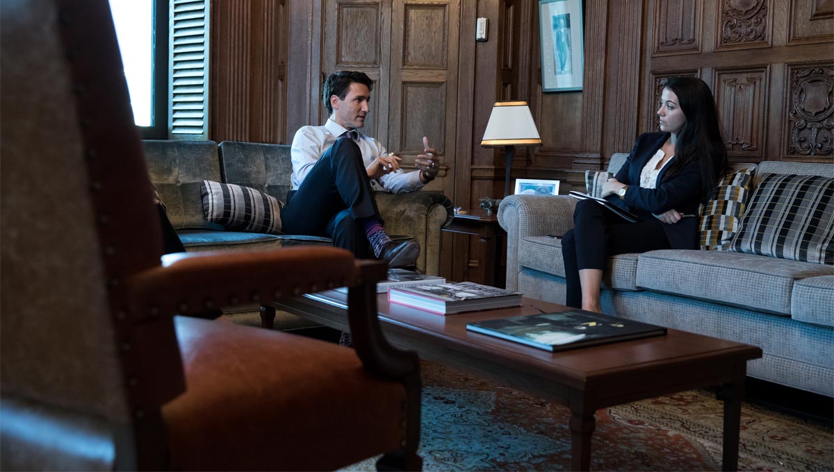 Prime Minister Justin Trudeau with MPM graduate and PMO staffer, Brittany Perreault. (Photo: Adam Scotti)
