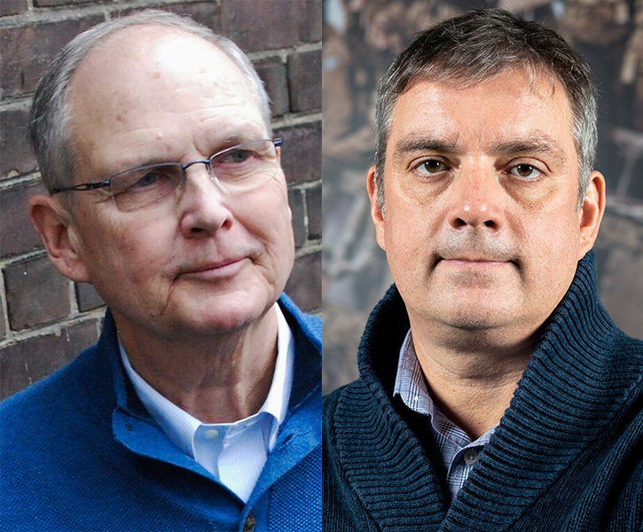 Side-by-side headshots of Profs Norman Hillmer and Tim Cook