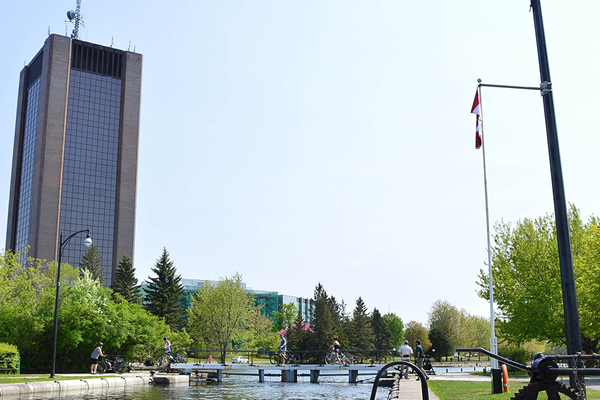 Dunton Tower can be seen across the Rideau River.