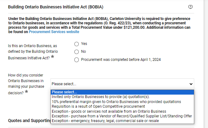 BOBIA eShop Questions on Puchase Requisition form