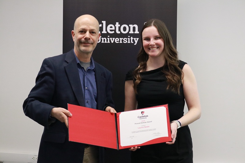 Dean of the Sprott School of Business Howard Nemiroff and Lauren Noble. 