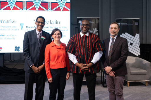Awad Ibrahim, Marie-Eve Sylvestre, Wisdom Tettey and Noël Badiou standing side by side. 
