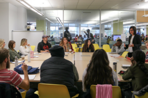 Prof. Melanie Adrian teaches a class in Carleton's Discovery Centre