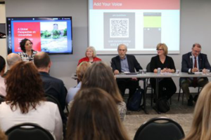 Carleton University community engaging with international panel of experts during A Global Perspective on Universities event