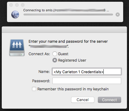 Screenshot of the login to connect to the RCDC server.