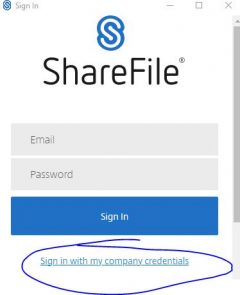 Image of the Sign In screen, with the 'Sign in with my company credentials" link circled. 