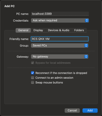 Image of the Add PC screen.