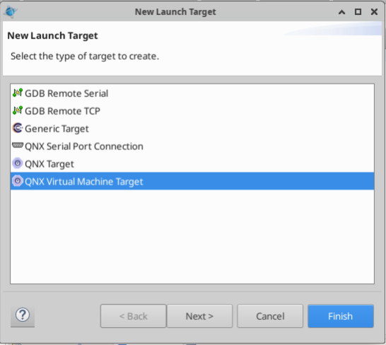 Image of the New Launch Target page.